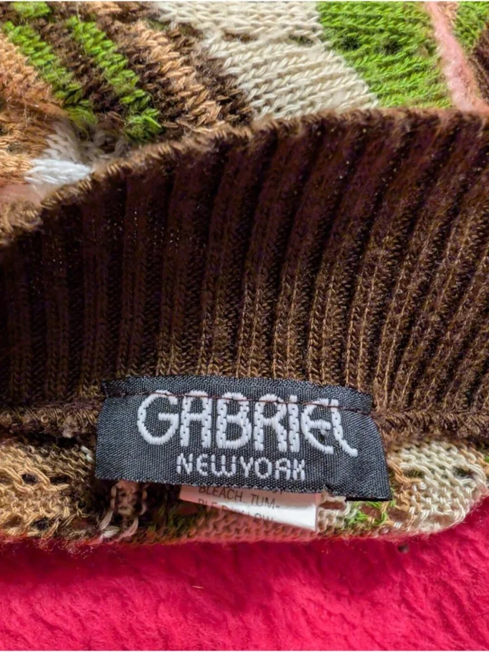 Vintage 90s Gabriel New York Chevron Knit Sweater Top 1X Plus Green Brown Earthy